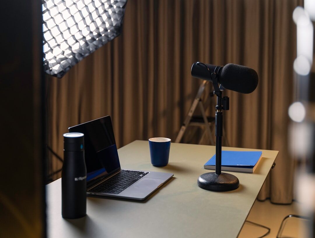 Professional podcast and interview studio with microphone and equipment